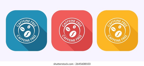 Ilustração de design de ícone livre de cafeína, Sem rótulo adesivo de selo de cafeína no design de botão de sombra