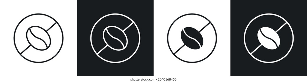 Caffeine free icon set. Vector symbols in black and white colors.