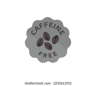 Caffeine free icon sign label or sticker, mark sign logo design. Healthy natural organic product. Caffeinel free badge, coffee beans. Coffee without caffeine-stamp vector design and illustration.
