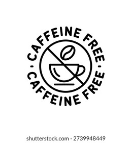 Caffeine free label, coffee bean icon, decaffeinated product