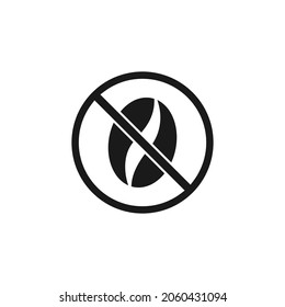 caffeine free seal or stamp. coffee bean in red crossed circle icon. No coffee, no drinks sign. Flat vector illustration isolated on white background. Eco, healthy, organic sign.