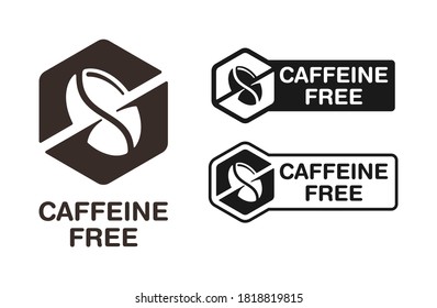 Caffeine free stamp (ingredient marking for packaging) - crossed out coffee bean in hexagon shape