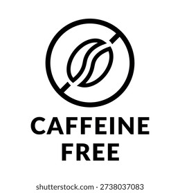 Caffeine Free Vector Line Icon. Flat Label Design on White Background. Coffee Bean Symbol with Prohibition Sign for Packaging.