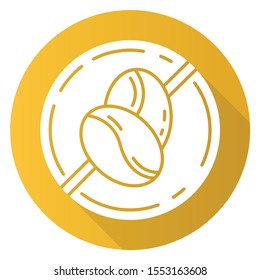 Caffeine free yellow flat design long shadow glyph icon. Decaffeinated drink. Product free ingredient. Nutritious dietary. Anxiety prevention. Personal healthcare. Vector silhouette illustration