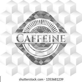 Caffeine grey badge with geometric cube white background