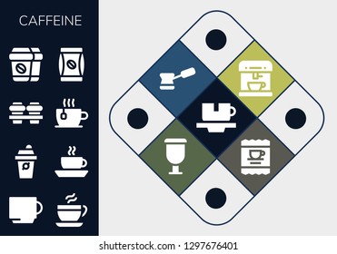  caffeine icon set. 13 filled caffeine icons. Simple modern icons about  - Cup, Coffee, Coffee bag, Coffee machine