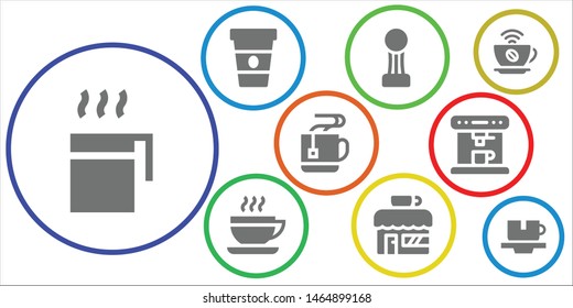 caffeine icon set. 9 filled caffeine icons.  Simple modern icons about  - Cup, Coffee, Coffee shop, Mug, Coffee machine