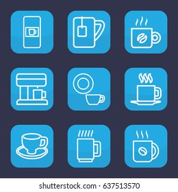 Caffeine icon. set of 9 outline caffeine icons such as vending machine, dish, coffee, coffee cup, tea cup, cup, coffee machine