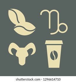 caffeine icon set with coffee cup, coffee beans and capricorn vector illustration