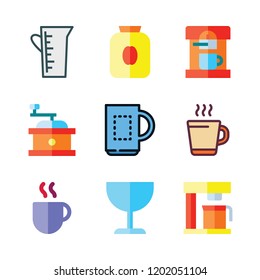 caffeine icon set. vector set about hot drink, coffee pot, coffee cup and coffee maker icons set.