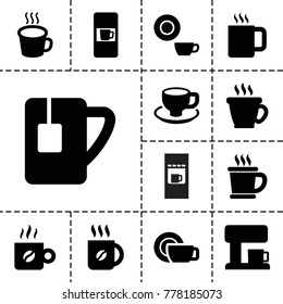 Caffeine icons. set of 13 editable filled caffeine icons such as vending machine, coffee, dish, coffee cup, tea cup, cup