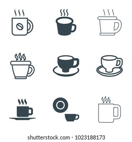 Caffeine icons. set of 9 editable filled and outline caffeine icons such as dish, coffee cup, cup