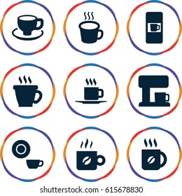 Caffeine icons set. set of 9 caffeine filled icons such as vending machine, coffee, dish, coffee cup, cup