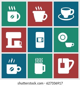 Caffeine icons set. set of 9 caffeine filled icons such as vending machine, coffee, dish, coffee cup, tea cup, coffee machine