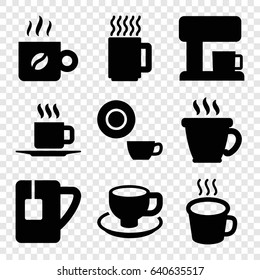Caffeine icons set. set of 9 caffeine filled icons such as coffee, dish, coffee cup, tea cup, cup, coffee machine