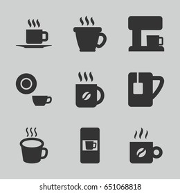 Caffeine icons set. set of 9 caffeine filled icons such as vending machine, coffee, dish, tea cup, cup