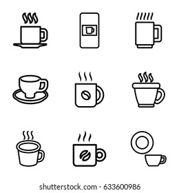 Caffeine icons set. set of 9 caffeine outline icons such as vending machine, coffee, dish, coffee cup, cup