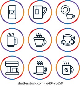 Caffeine icons set. set of 9 caffeine outline icons such as vending machine, coffee, dish, coffee cup, tea cup, cup, coffee machine