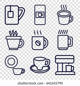 Caffeine icons set. set of 9 caffeine outline icons such as vending machine, coffee, dish, coffee cup, tea cup, cup, coffee machine