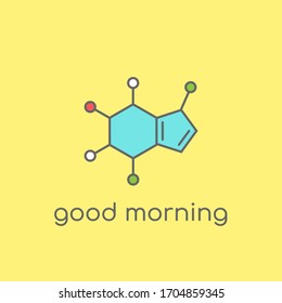 caffeine molecular structure. Good morning concept. chemical formula and text.  Coffee, inspiration, motivation symbol.  Vector line illustration isolated on yellow background