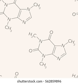 Caffeine molecule pattern, seamless background design. Vector Illustration