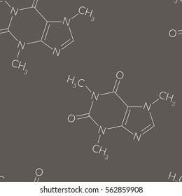 Caffeine molecule pattern, seamless background design. Vector Illustration