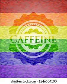 Caffeine on mosaic background with the colors of the LGBT flag