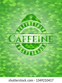 Caffeine realistic green emblem. Mosaic background