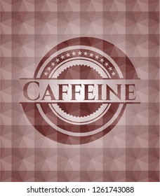 Caffeine red seamless emblem or badge with abstract geometric pattern background.