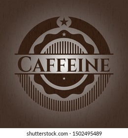 Caffeine retro wooden emblem. Vector Illustration.