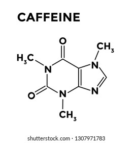 Caffeine structural chemical formula on white background