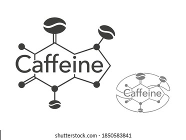 Koffeinstilisiertes Schema - Molekularzellstruktur mit Kaffeebohnen im Inneren - einzelne Vektorgrafik für die Lebensmittelzusammensetzung auf Produktverpackungen 