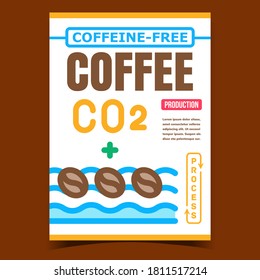 Caffeine-free Coffee Advertising Poster Vector. Coffee Beans In Water Add Co2 Carbon Dioxide Production Process On Creative Promotional Banner. Concept Template Style Color Illustration