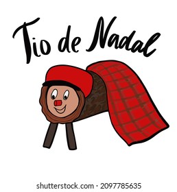 Caga tio or Tio de Nadal, traditional christmas character from Catalonia and Aragon, Spain. Vector illustration. Translation: Merry Christmas.