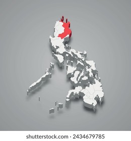 Cagayan Valley region highlighted in red on a grey Philippines 3d map