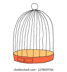 Cage for the bird isolated on white background. Sketch drawing was drawn with the brush and ink. The design graphic element is saved as a vector illustration in the EPS file format.