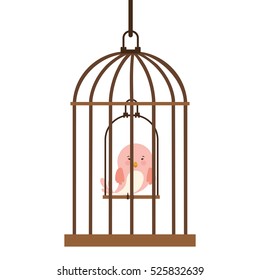 cage with bird in swing