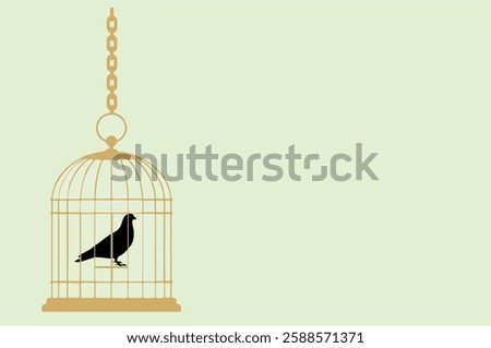 A cage with a bird symbol of confinement, oppression, or longing for freedom. Free blank Copy space poster and banner for media and web.