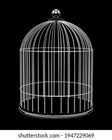 cage bird white on black background