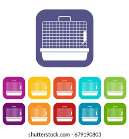 Cage for birds icons set vector illustration in flat style In colors red, blue, green and other