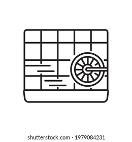 Cage for birds, parrots, mice, hamsters in line style icon. The wheel, steps, and bars are shown.