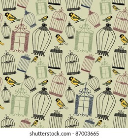 cage and birds seamless background