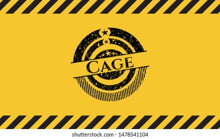 Cage black grunge emblem, yellow warning sign. Vector Illustration. Detailed.