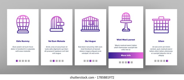 Cage Domestic Animal Onboarding Mobile App Page Screen Vector. Bird Or Parrot Cage And For Transportation Dog Puppy Or Cat Pet Equipment Illustrations