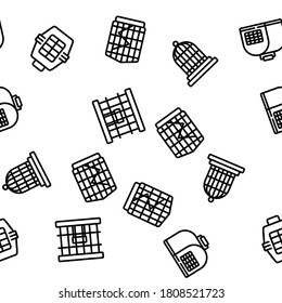 Cage Domestic Animal Vector Seamless Pattern Thin Line Illustration