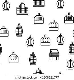 Cage Domestic Animal Vector Seamless Pattern Thin Line Illustration