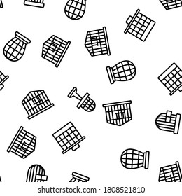 Cage Domestic Animal Vector Seamless Pattern Thin Line Illustration