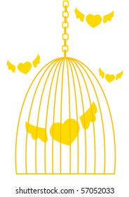 Cage with flying hearts. Vector illustration. Great for wallpaper sticker