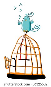 Cage Freedom Bird Animal Bird Cage Freedom Bird Animal Run Music Pets Singing Caricature Liberty Painting Escape Getaway Comic Pen Jail Image Vertebrate Crate Illustration Cartoon Vector Detention Sla