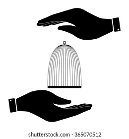 Cage in hand icon, captivity symbol vector illustration. Flat design style